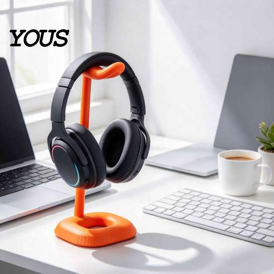 Gaming Room Accessories 3D Printed Headphone Stand, Modern Curved Headset Holder for Desktop Desk Accessory Storage, Display Rack Office Study