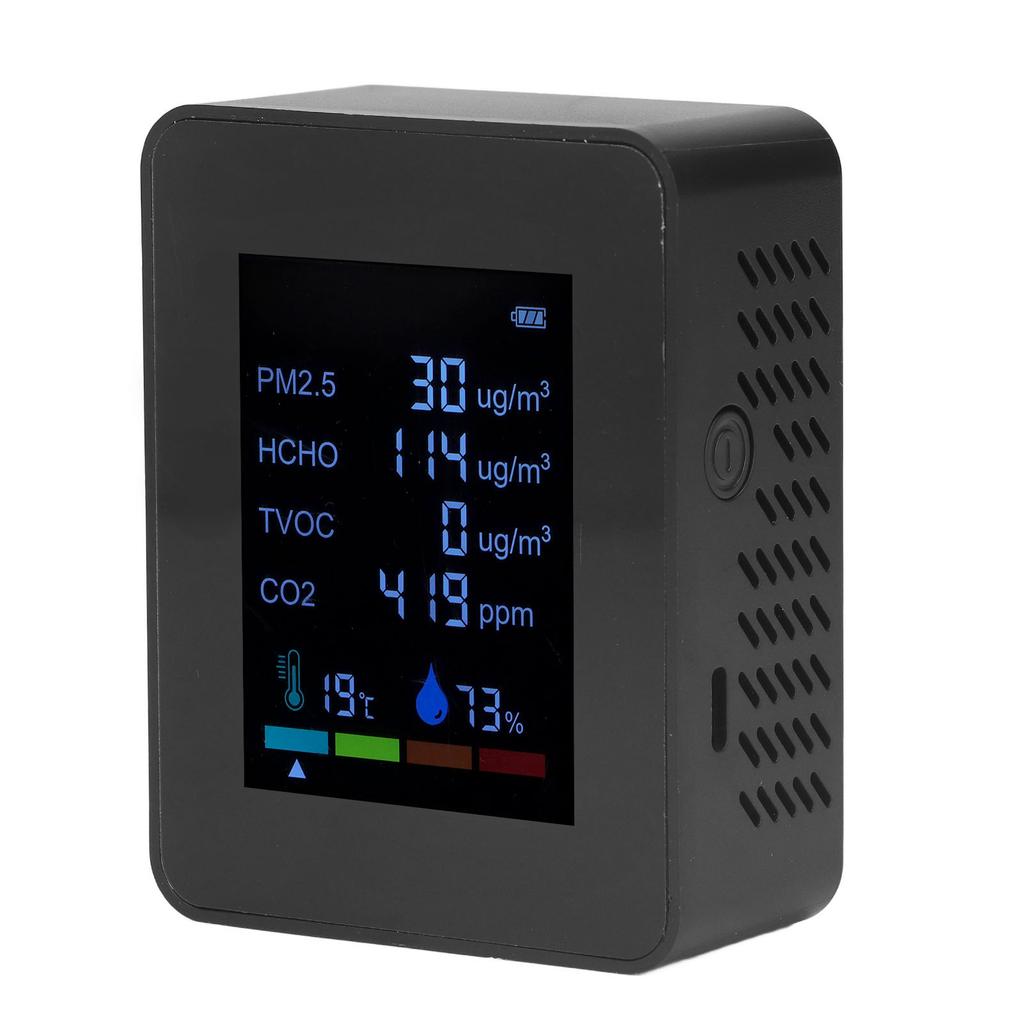 Multifunctional 6 in 1 CO2 Meter   Quality Monitor Temperature PM2.5 TVOC HCHO Detector USB Charging