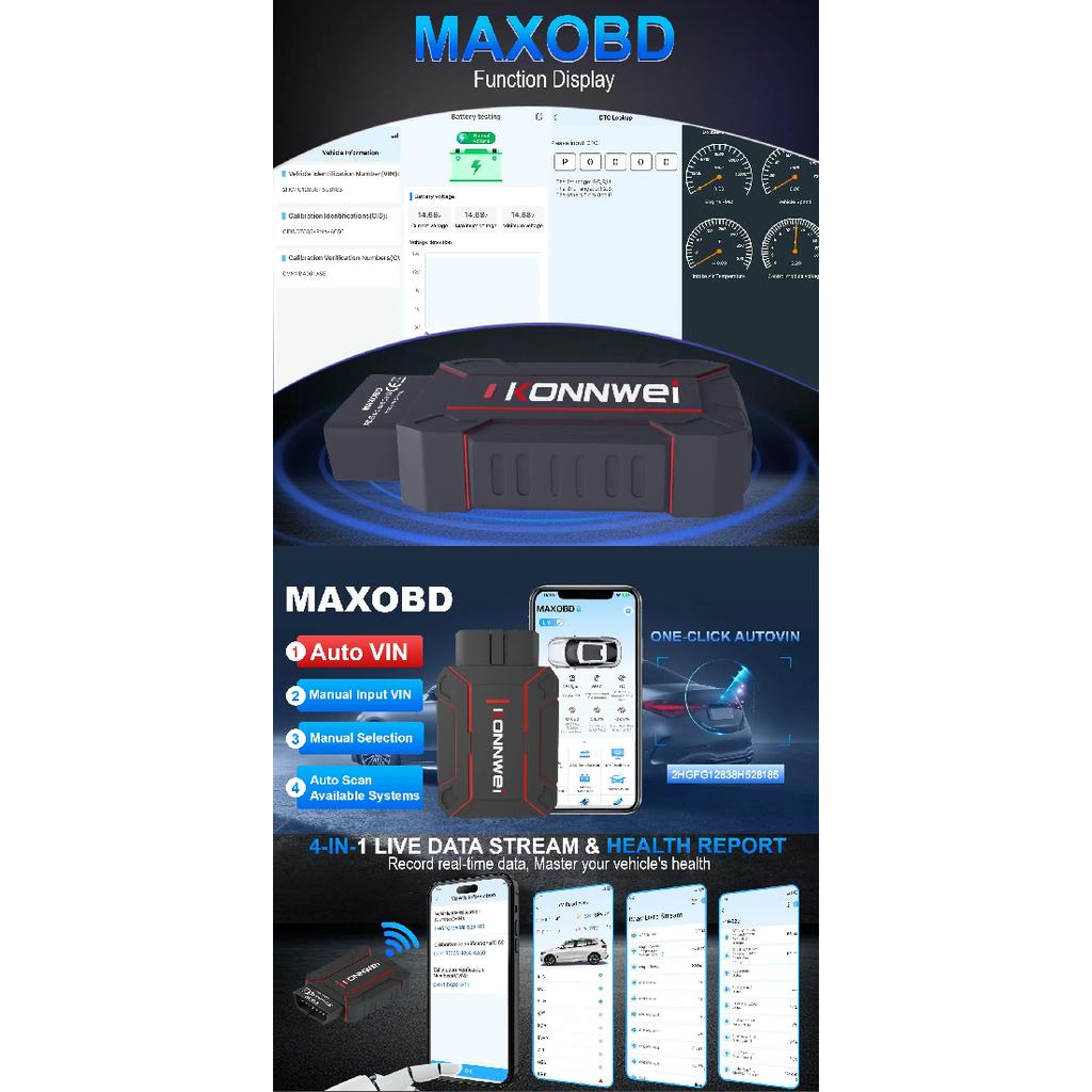 KONNWEI MAXOBD BT 5.2 Full Car System OBD2 Diagnostic Tool For BMW For Benz Code Read Engine ABS For IOS/Android