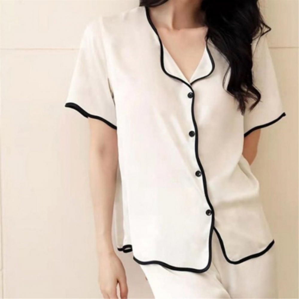 New Arrivals Open Run Women Wave Pattern Short Sleeve Shorts Homewear Pajama Set