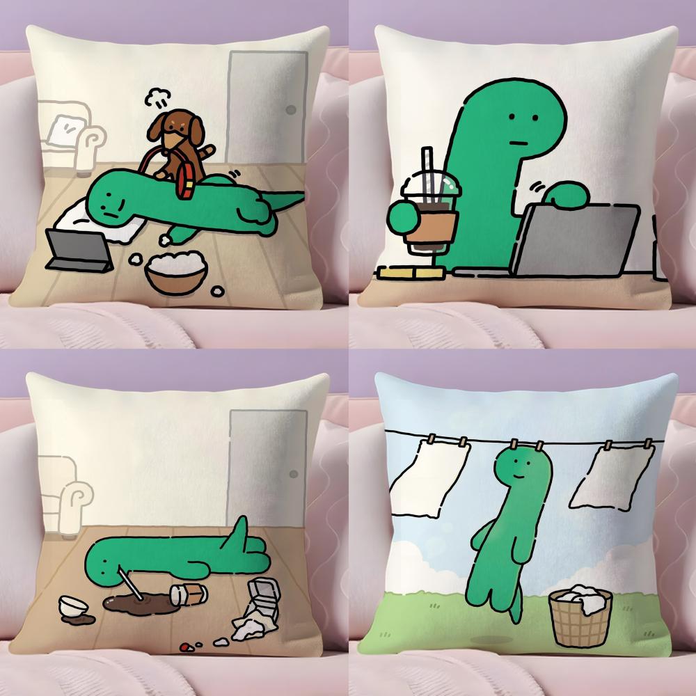 Joguman Korean Instagram Dinosaur Pillow Case Plush Fabric Soft Double-Sided Printed Sofa Warm Winter Home Gift Cushion Cover