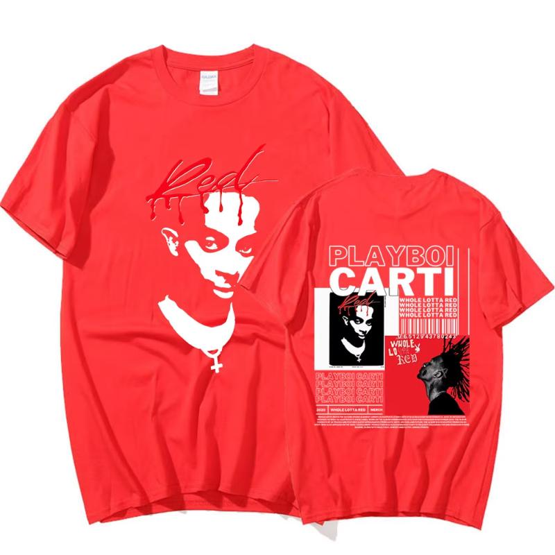 Camiseta de Rapper Playboi Carti Música Álbum Whole Lotta Red Camisetas Gráficas Unisex Moda Mujer Hip Hop Camiseta Oversize Streetwear