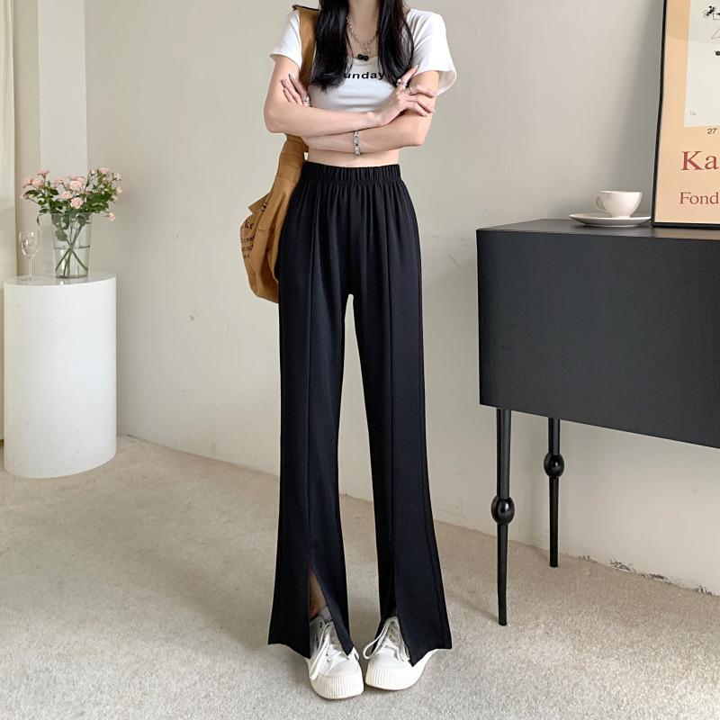 Split Wide-Leg Pants Women Summer Thin High-Waisted Loose Slim Draped Suit Straight Pants Dragged Casual Pants