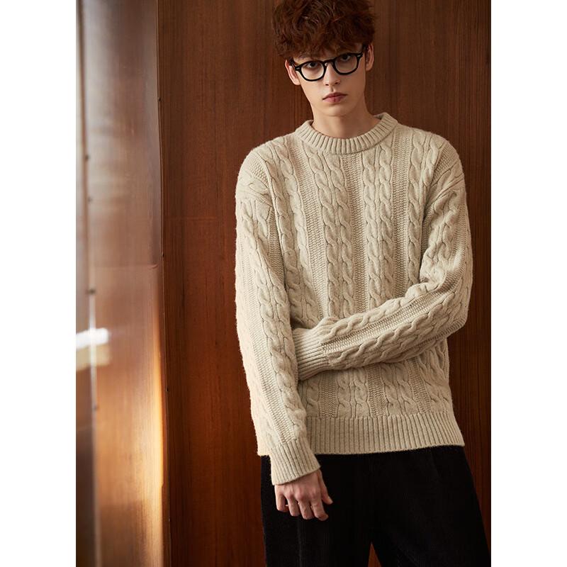 TonLion Men's Cable Knit Crew Neck Sweater