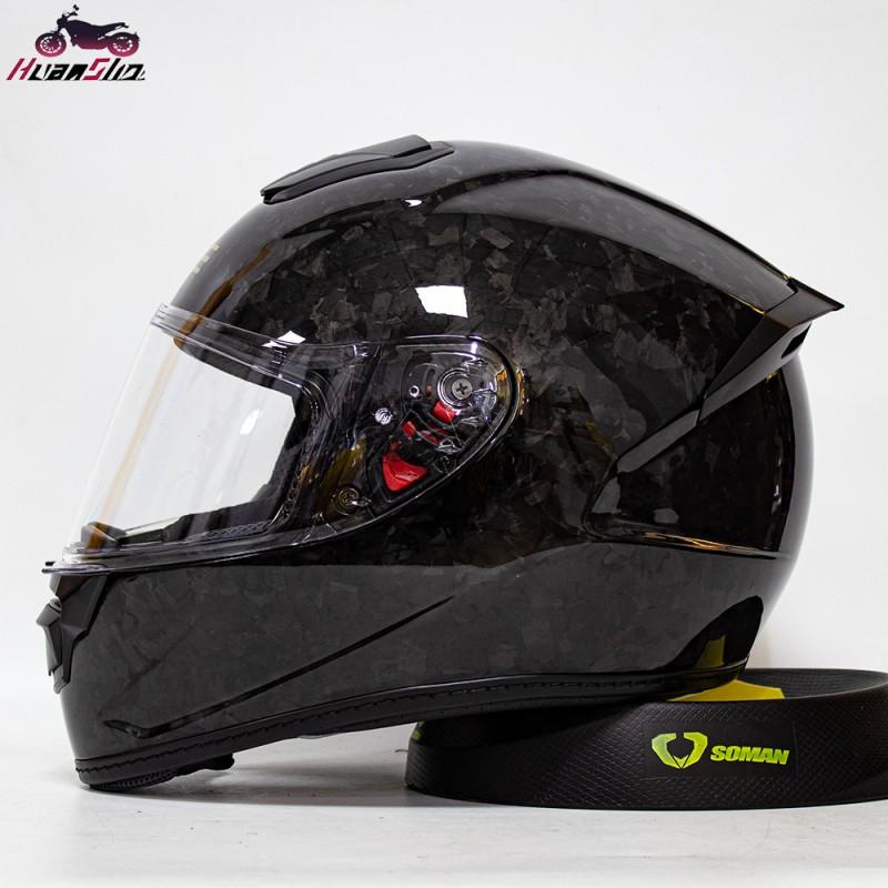 Carbon Fiber Full Face Motorcycle Helmet Men Women Lightweight Anti-Fog Dual Lens 3C Certified All-Season Riding M Head Circumference 53-55cm