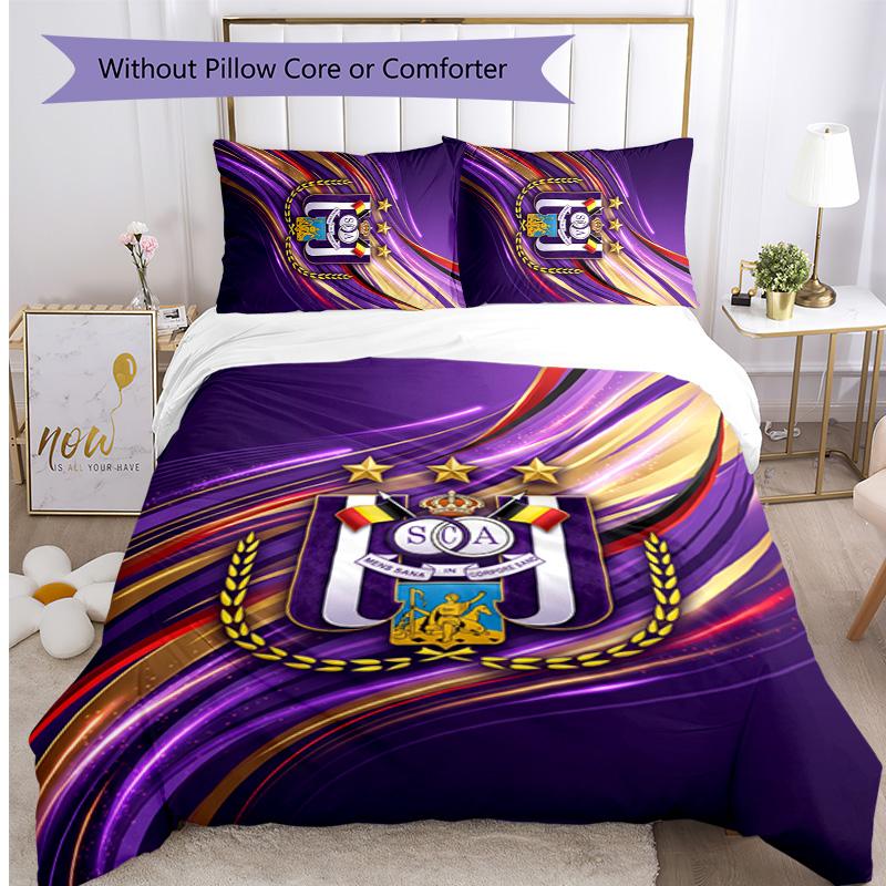 Set Lenzuola 3 Pezzi Stampato FC Anderlecht Traspirante Copripiumino con Federe Biancheria da Letto Decorativa per Camera da Letto Casa