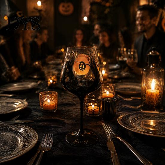 Bicchieri da Bevanda Festivi Bicchiere da Vino con Gambo di Halloween, Calice Artistico Dipinto a Mano, Stoviglie dall'Atmosfera Misteriosa Capacità 720ml, Bicchieri Decorativi