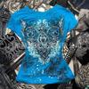 Slim-fit T-shirt met korte mouwen en print uit 2025 met Y2K-thema: Stijlvolle Europese en Amerikaanse retro mode voor vrouwen