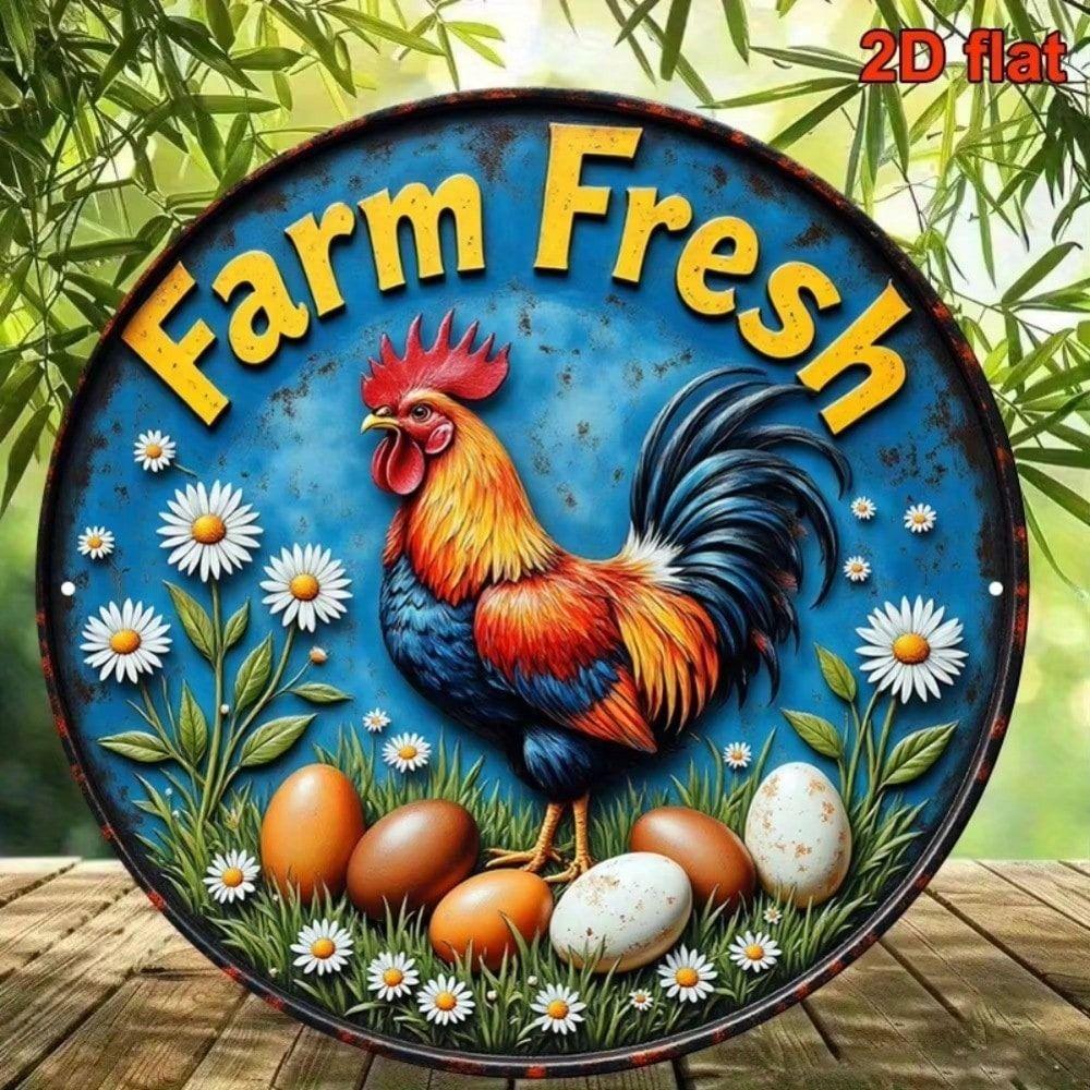 Farm Rooster Eggs Metal Wall Art Kitchen Decor Vintage Tin Sign Home Decoration