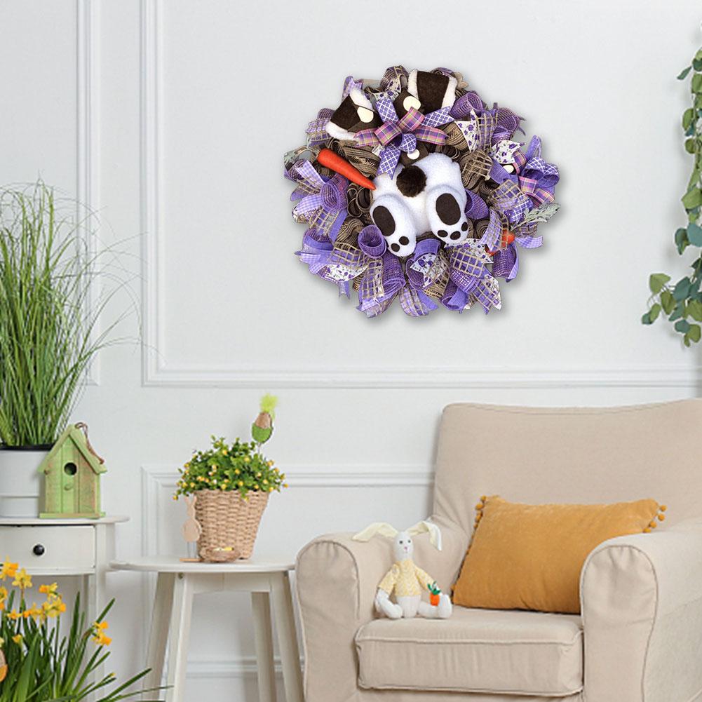Easter Bunny Wreath Colorful Bunny Garland Cloth Rabbit Door Ornaments 45×40 Cm Creative for Front Door Outdoor Decor