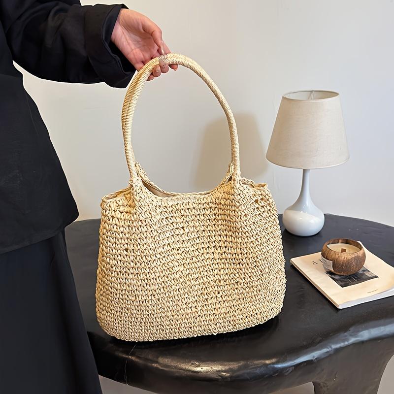 Summer Paper Straw Bag Women Woven Tote Casual Beach Shoulder Handbag Vacation Ladies Travel Shopping Purse