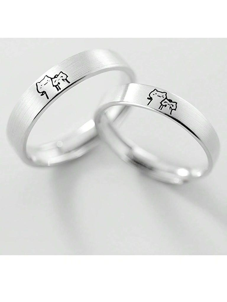Lovely Cat His & Hers Couple Rings Adjustable Anniversary Promise Wedding Ring Engagement Finger Bands Ring Set