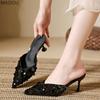 Women's Silver Sequin Mules Heels Pointed Toe Stiletto High Heel Slippers Shiny Party Dress Shoes Fashion Slip-On Sandals Size34