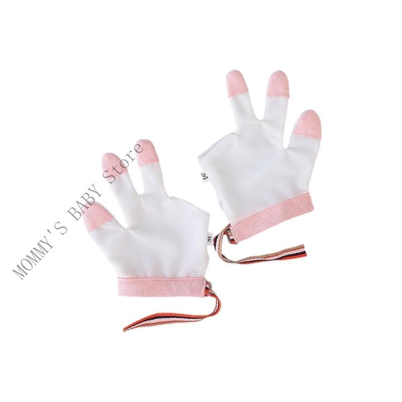 

H3CD Lightweight Cotton Baby Mittens Protective Delicate Skin From Biting Harm 3 fingers blue