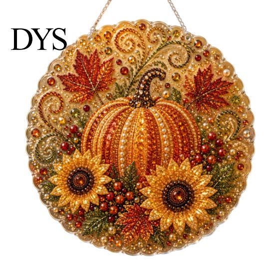 Window Hanging Art Autumn Diamond Painting Pendant, Acrylic Ornament, Decorative Craft for Outdoor Porch Decor Harvest Festival, Fall Theme