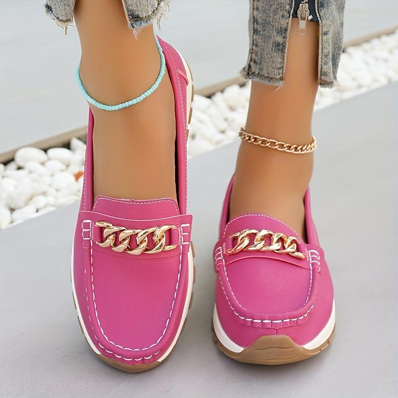 Plus Size Shoes 36-44 Casual Flat Loafers with Metal Buckles Women's Single Shoes Mom Shoes All-Season Loafers