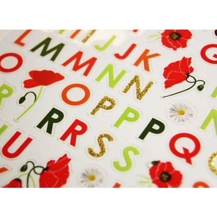 86 Autocollants - Alphabet - Coccinelle et coquelicot