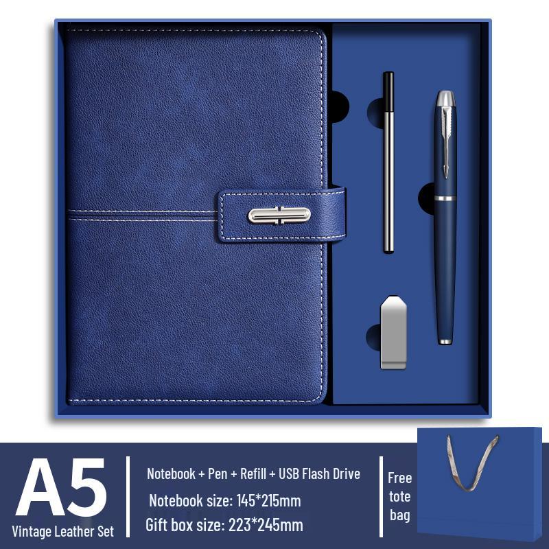 Customizable Business Notebook Gift Set with Logo: Includes Notebook, Pen, and USB Drive - Ideal for Company Meetings and Souvenirs.