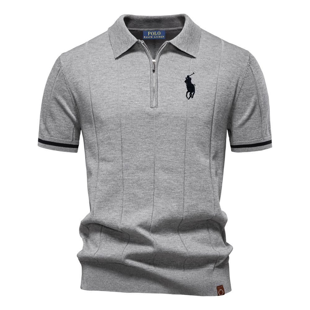 Polo Ralph Lauren Jaro/Léto Pony Vyšívané Nové Pánské Business Casual Vlněné Polokošile, Pletená Polokošile s Límcem na Knoflíčky, Krátký Rukáv