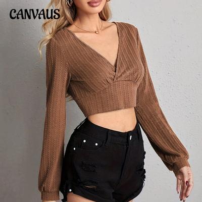 Spring and Summer Women's V-neck Slim Top Twist Long-sleeved Bottoming Shirt