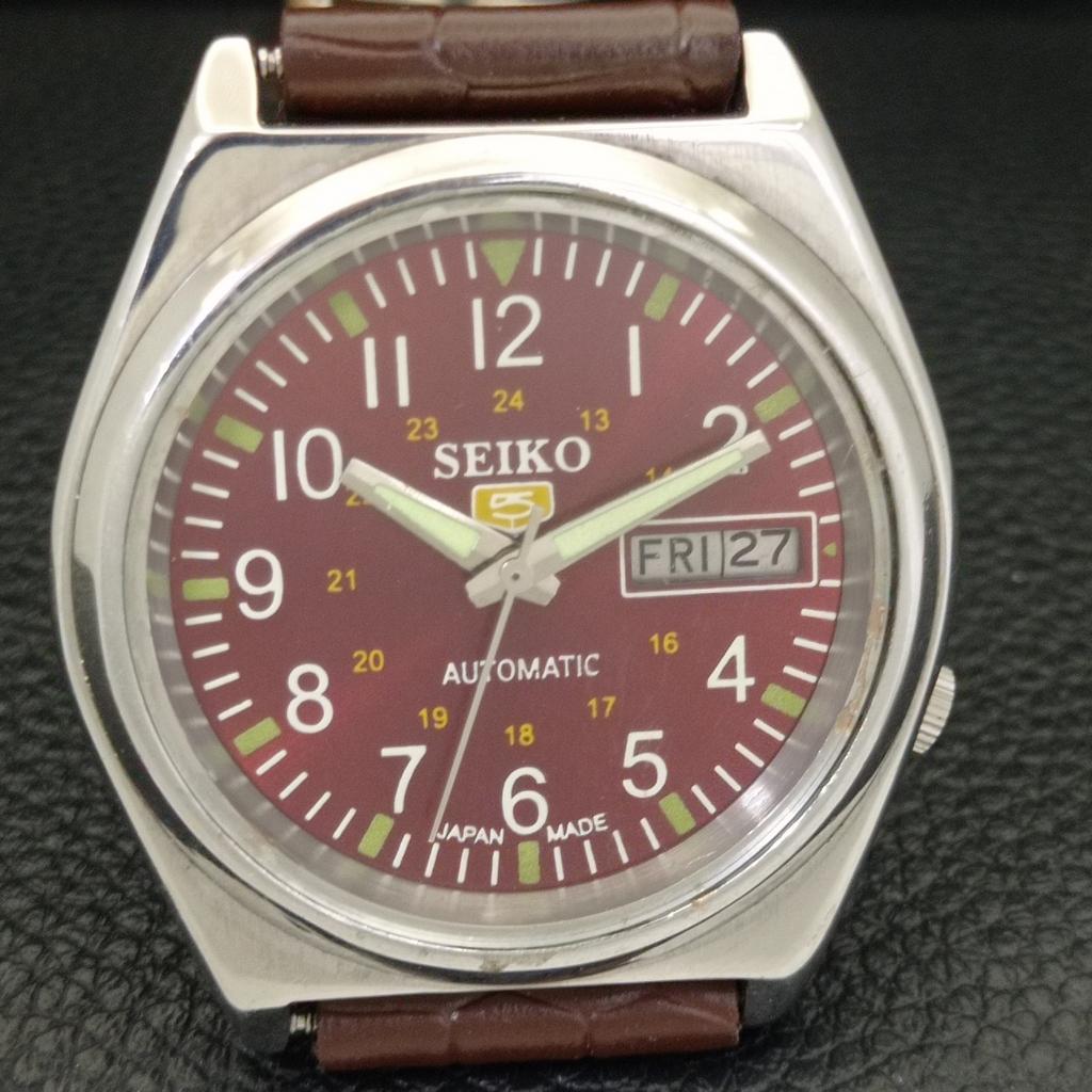 SEIKO 5 AUTOMATIC 7009A VINTAGE JAPAN MENS MAROON COLOR DIAL WATCH a701485-5
