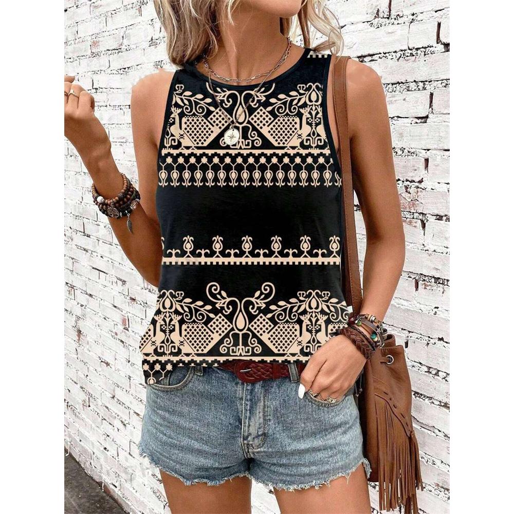 

Женская новая этническая майка без рукавов, 3D принт ловец снов, элегантный жилет с круглым вырезом и открытыми плечами, майка без рукавов в стиле Y2K, женская одежда 4XL