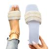 Plus Size Women's Korean Style Solid Color Square Toe One Strap Rhinestone Flat Slip on Slide Sandals