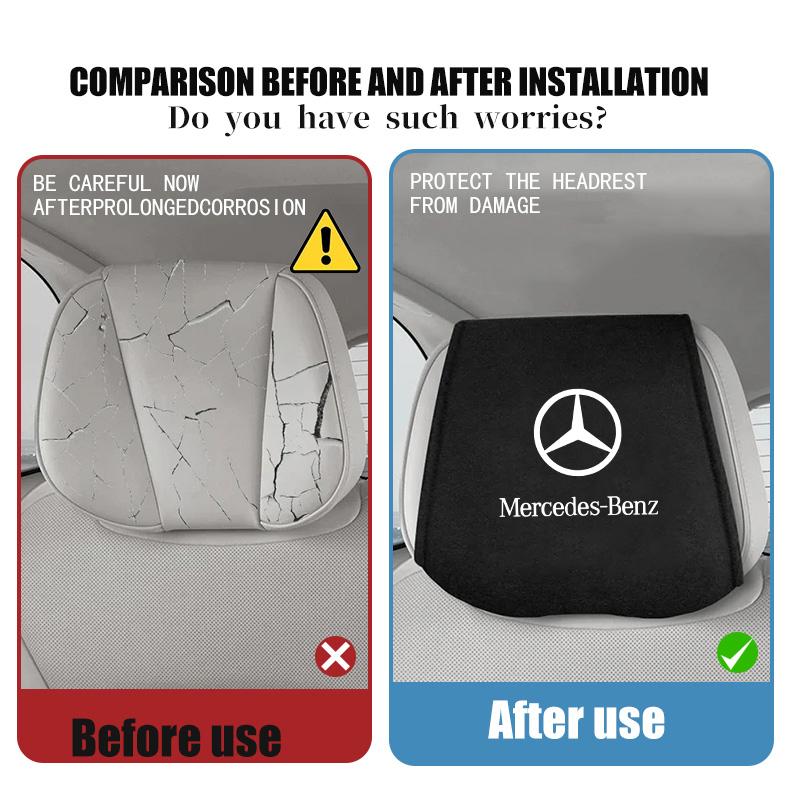 AATT1 For Benz Suede Car Logo Seat Headrest Cover Anti-dirty Neck Pillow Protector Accessories CITAN VITO SPRINTER CLS SLK Sport ML