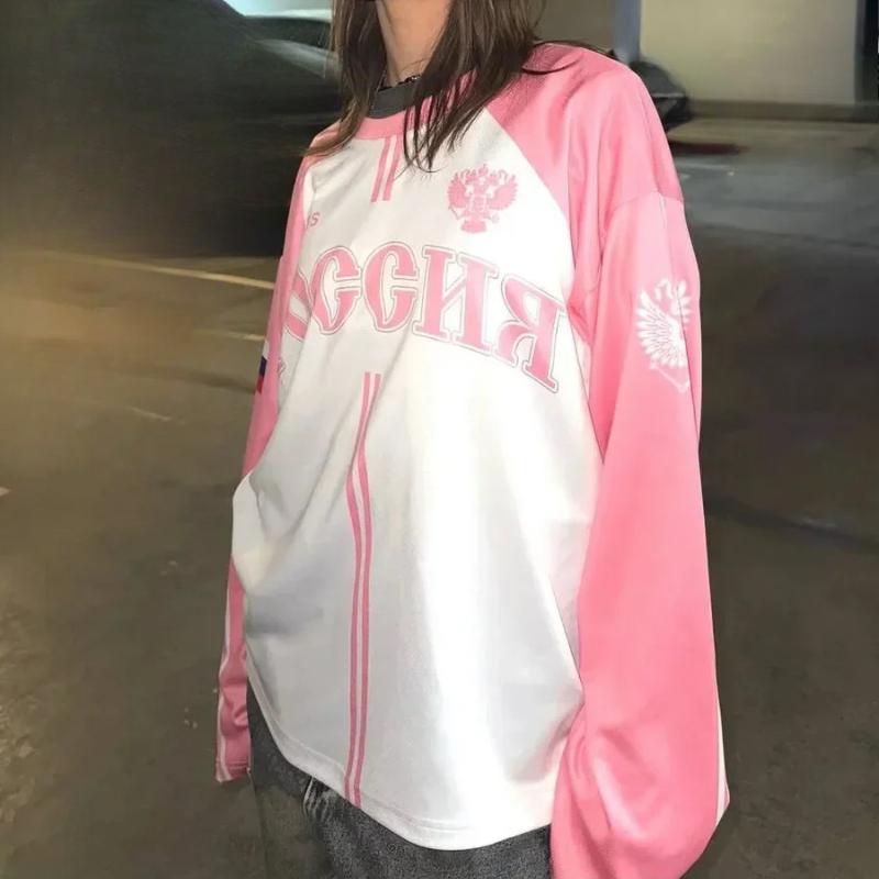 European and American Y2K street printed loose round neck top