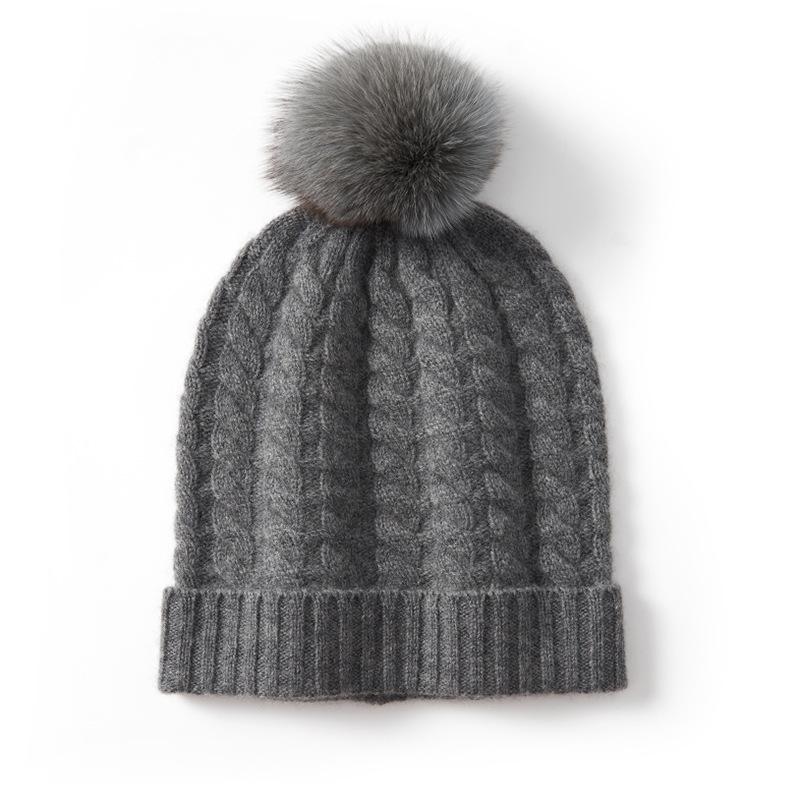 Super Soft Cashmere Autumn and Winter New Women's Knitted Toe Twist Pattern Removable Genuine Fur Ball Thickened Warm Ear Protection Hat