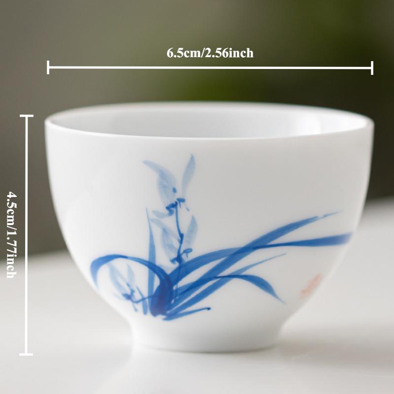 2-1pcs Underglaze Hand-painted Ceramics Teacup White Porcelain Master Cup Small Tasting Personal Tea Mug Zen Kung Fu Teaware