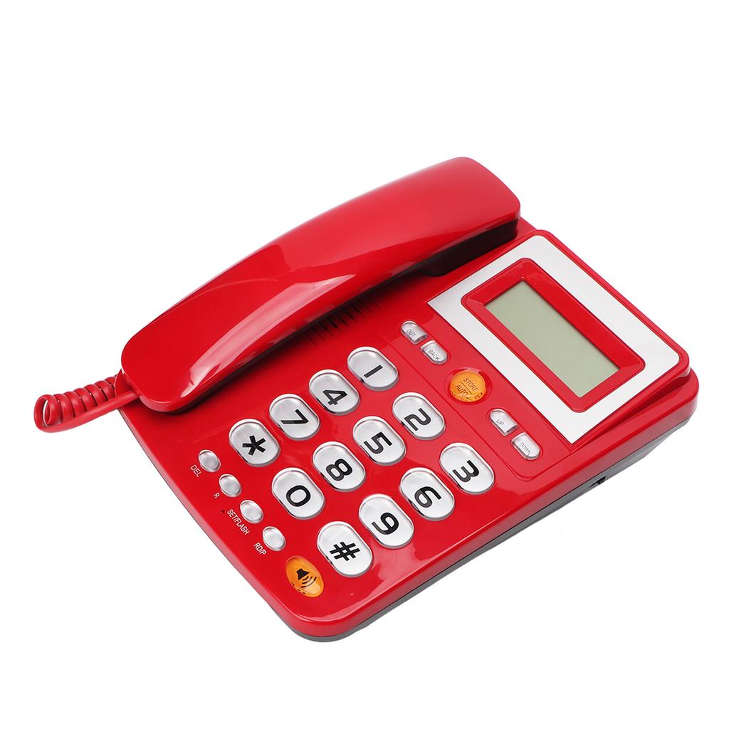 Big Button Corded Phone HD Hands Free Calling LCD Brightness Adjustment Single Button Dialing Wired Landline Phone Red
