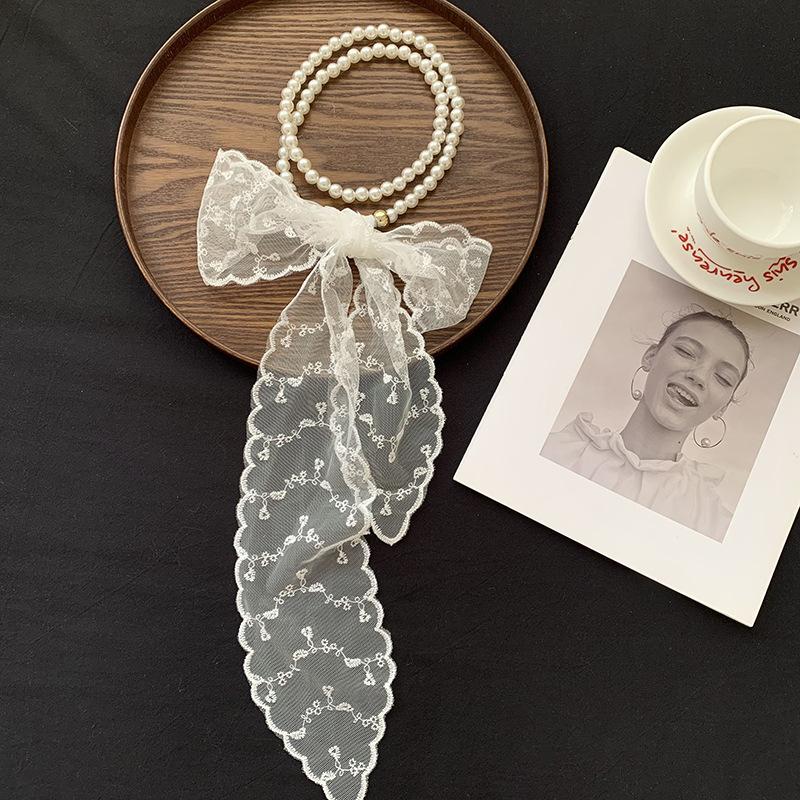 New Retro Lace Silk Scarf Long High-end Versatile Decorative Streamer Headband Multi-functional Scarf Headband Headwear