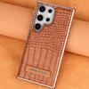 Applicable to Samsung s25ultra mobile phone case crocodile pattern Samsung bracket magnetic suction s24u all-inclusive 23u men's leather case
