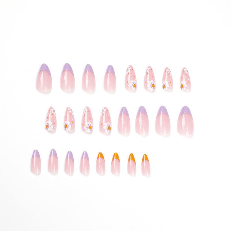 Wear Nail Purple French Flower Nail Piece Fake Nail Wear Nail Piece Nail Patch False Nail