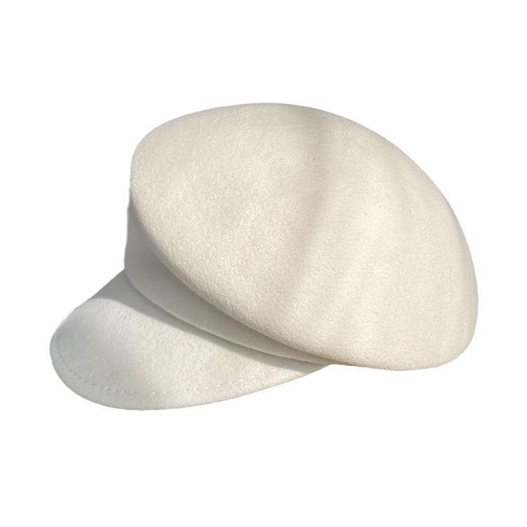 Octagonal Hat Short-brimmed Knight Equestrian Hat Wool Women's Autumn and Winter Felt Beret Solid Color Versatile Cap