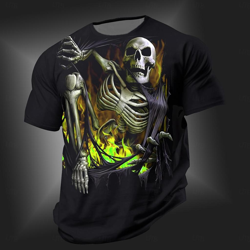 Men's Skull T Shirt Short Sleeve T Shirt 3D Print Crew Neck Shirt Punk Cool Designer Street Daily