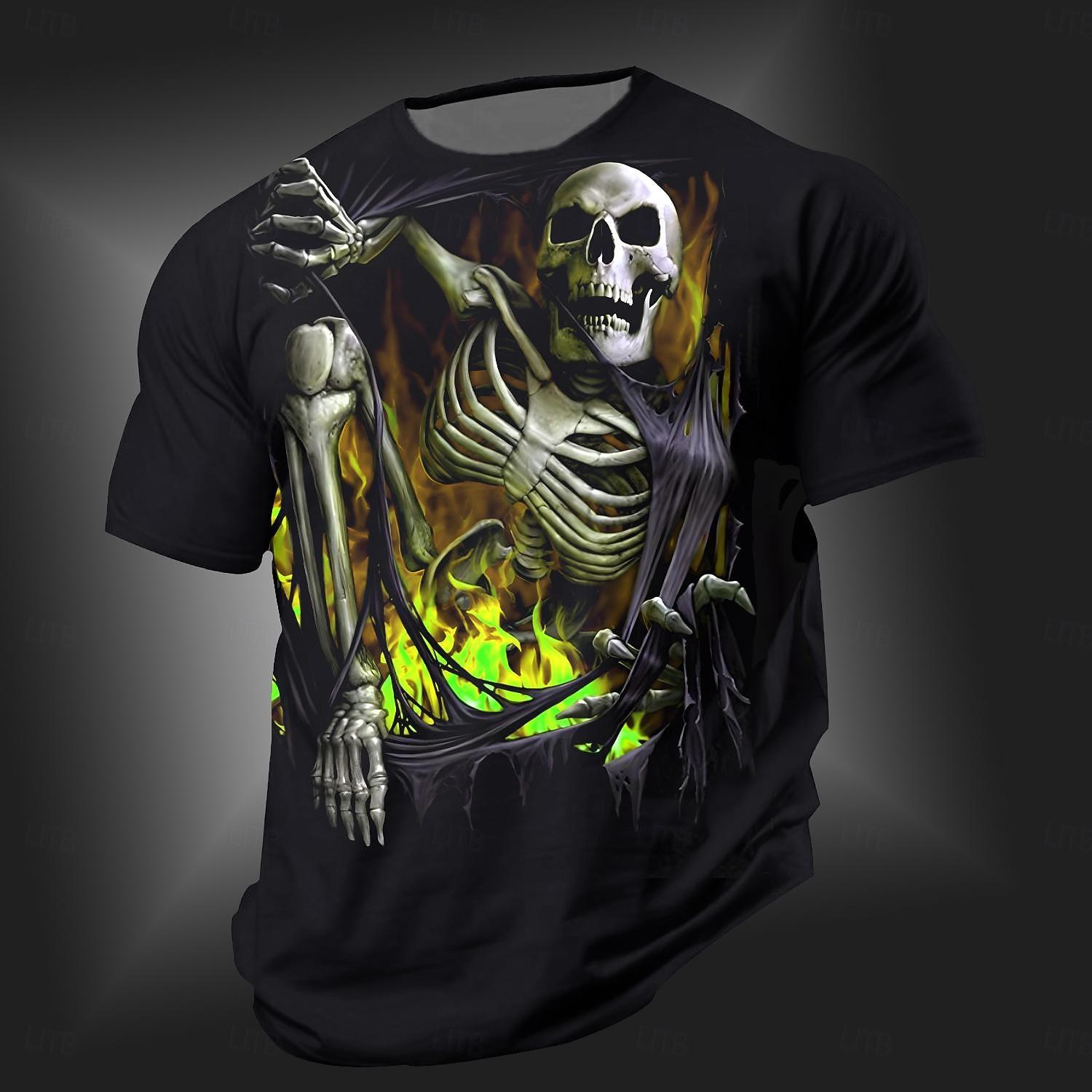 

Men s Skull T Shirt Short Sleeve T shirt 3D Print Crew Neck Shirt Punk Cool Designer Street Daily 3XL