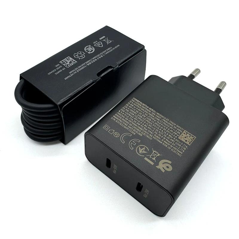 For Samsung Fast Charger 50W+25W Dual Ports Charger PD Quick Charging USB-C Cable EU Plug Adapter For Galaxy S25 S24 S23 Ultra S23FE