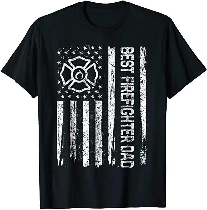 Best Firefighter Dad Patriot American Flag T Shirt Short Sleeve 100 Cotton Casual Tshirts Loose Top Size S3XL S