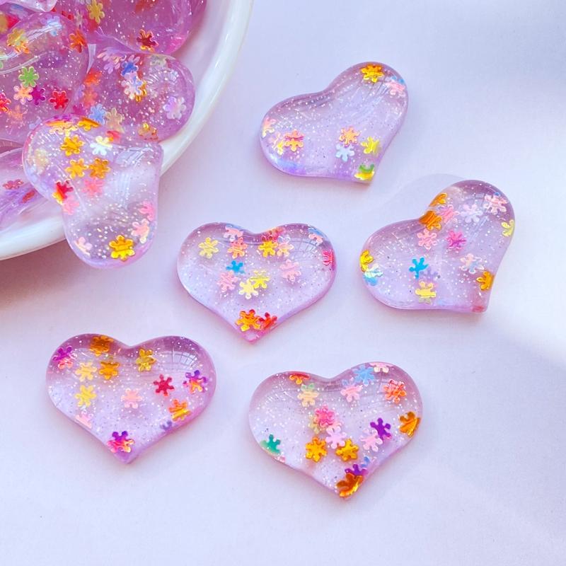 10Pcs New Cute Mini Resin Shining Heart Flat back Cabochon Scrapbook Kawaii DIY Embellishments Accessories