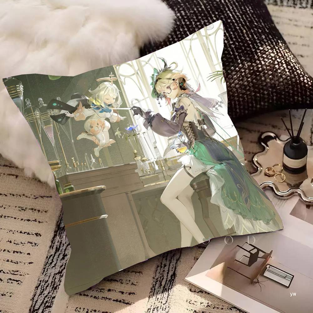 Emilie Anime G-Genshin Impact Pillow Case Fashion Square Pillowcase Bedroom Sofa Room Ins Decoration Leisure
