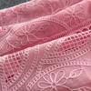 Elegant Summer Midi Dress for Women O-Neck High Waist Solid Spliced Lace with Embroidered Flowers Long Dress New Fashion
