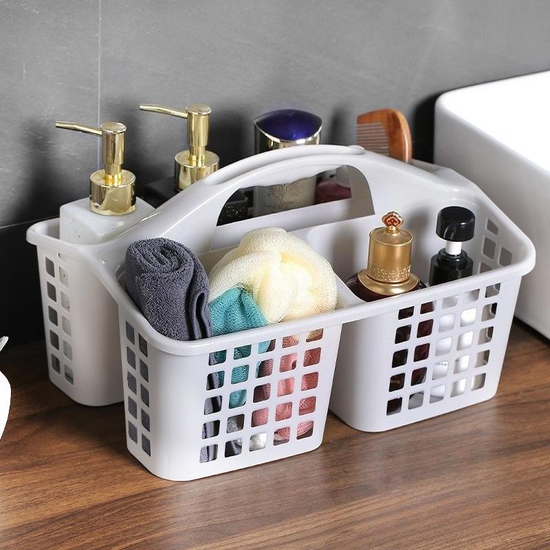 

Portable Plastic Shower Caddy Bathroom Organizer Basket for Bathroom Dormitory Hanging Toiletry Storage Basket with Handle сірий колір