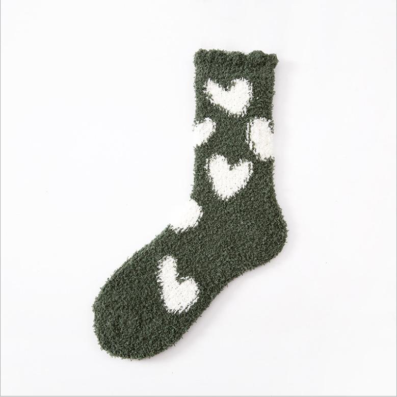 Winter Verdickte Korallenwolle Warme Mittelrohrsocken Herz Lieblich Baumwollsocken Schlafsocken Hausbodensocken Damensocken Niedliche Socken