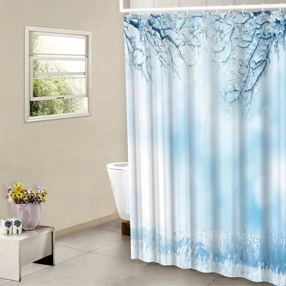 

Frost-Covered Field Shower Curtain - Ice-Encrusted Reeds, Soft Blue-White Winter Sky, Tranquil & Ethereal, Polyester, 12 Hooks W60H190(CM)-1 Pcs