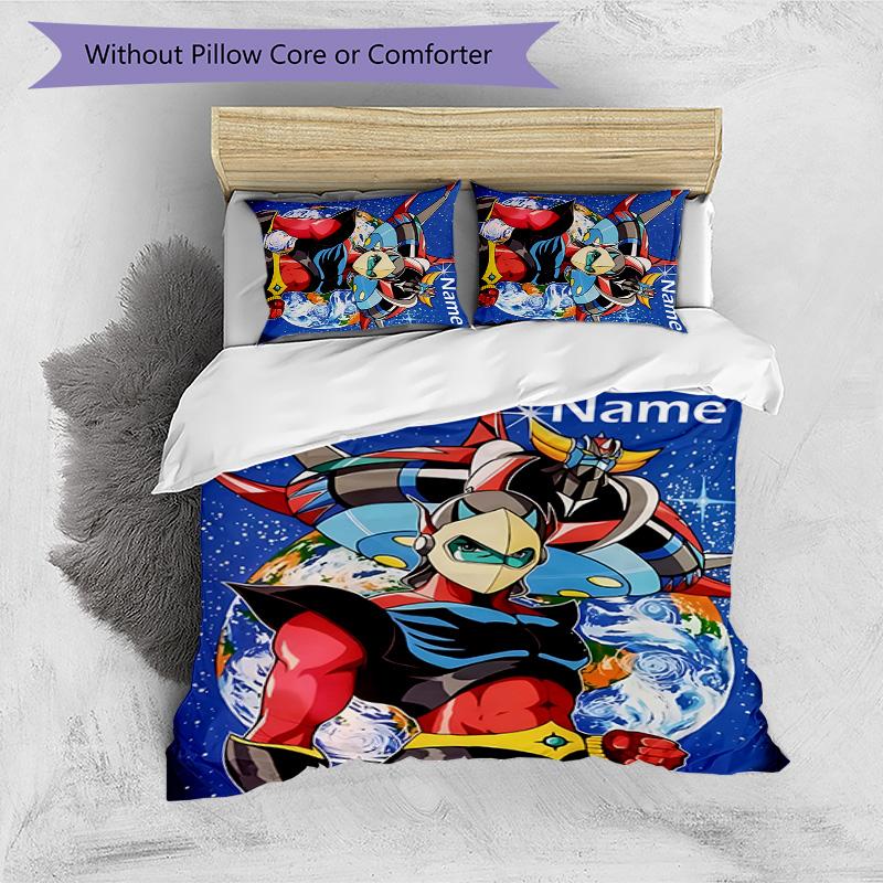 3pcs UFO Robot Grendizer2 Cover Set - Personalized Name, HD Printed Bedding with 1 Cover and 2 Pillowcases - Perfect for Home Decor, Easy Care
