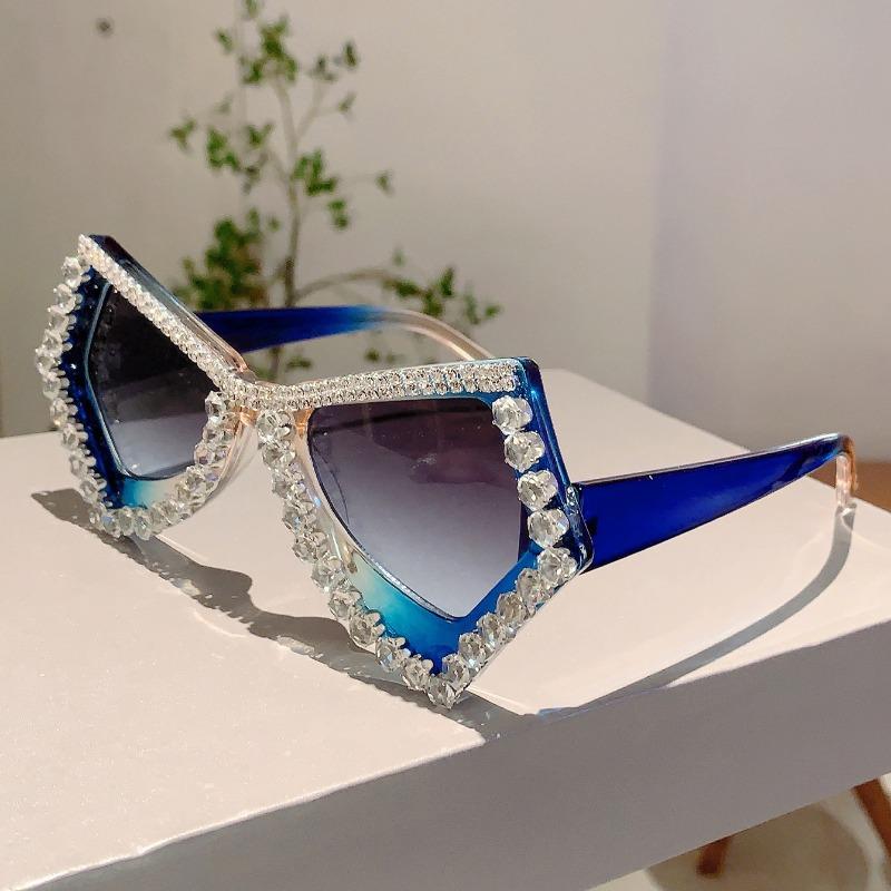 Diamond Shiny Shades Polygon Gradient irregular Women's Sunglasses Candy Color Butterfly frame Decoration Ladies Sun Glasses
