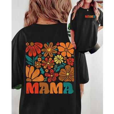 Hot Sale Women Clothing Mama Flower Boho Vintage T-Shirts Mother's Day Gift Funny Tee Tops Boho Floral Mama Short Sleeve T-shirt