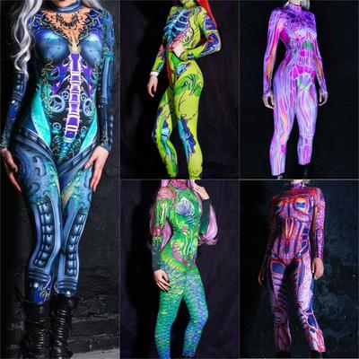 3D Digital Printing Shell Skull Haunted House Skeleton Halloween Cosplay Costume for Adult Women Men Party Dress Up Jumpsuit